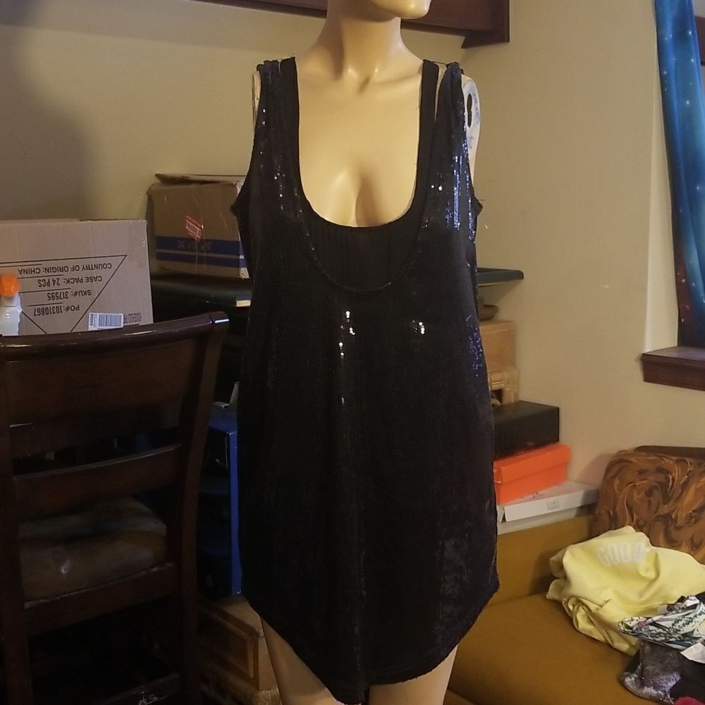 New Black Sequin Tank Top by Kardashian Collection Size Small